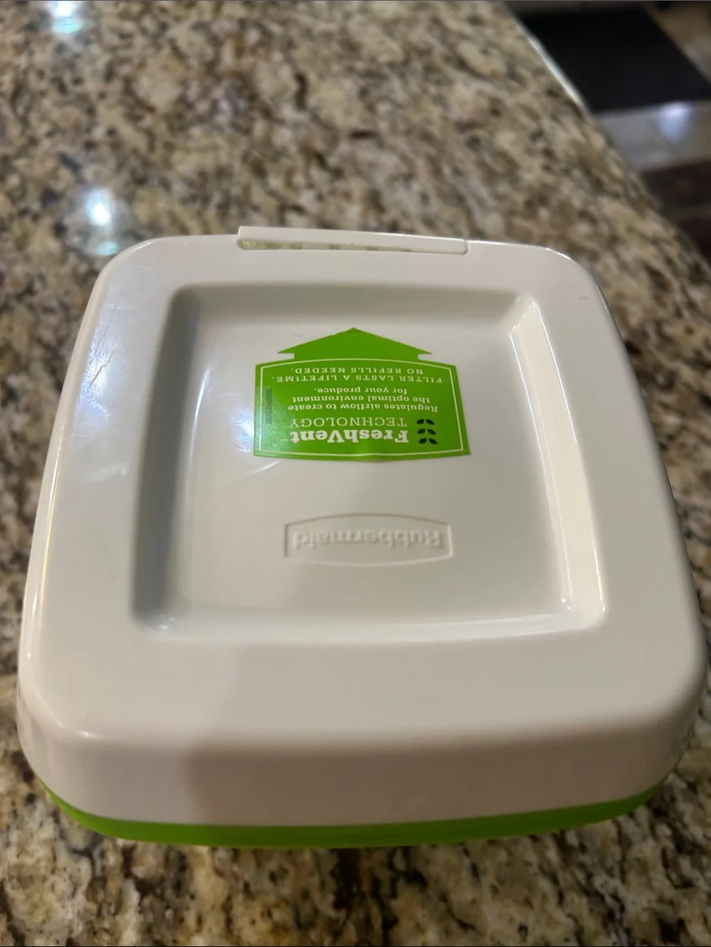 Rubbermaid Clear Food Storage Container with White and Lime Green Lid